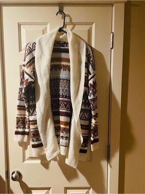 Ransom Cozy Multicolor Knit Cardigan with White Trim